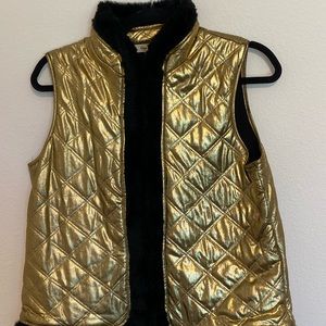 Onque Casual Metallic Quilted Faux Fur lined Vest Size Medium